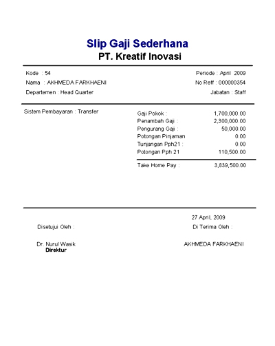 slip gaji Zahir Payroll